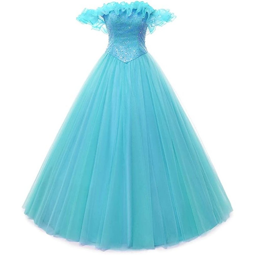 NEW Beautiful Bling Sequin Turquoise Cinderella Prom Dress Quincenera Go…